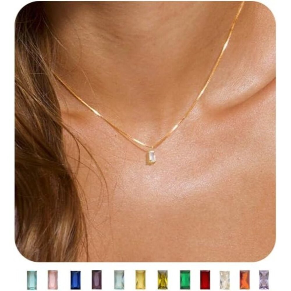 Women Diamond Emerald Birthstone Gold Blue Green Cubic Zirconia Pendant Gift
